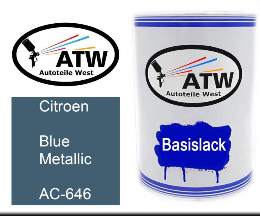 Citroen, Blue Metallic, AC-646: 500ml Lackdose, von ATW Autoteile West.